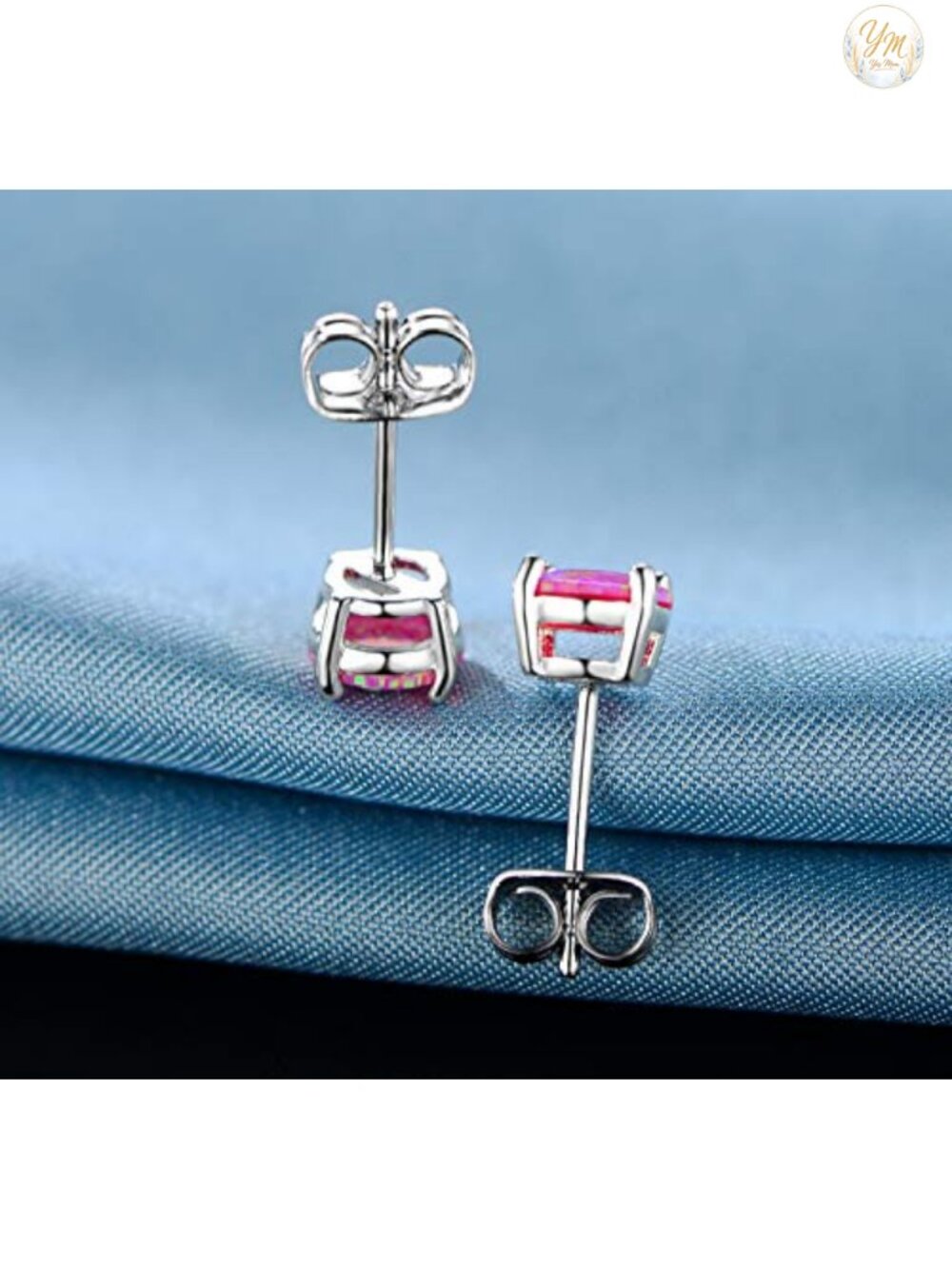Rose Gold Plated Opal Stud Earrings 6MM Hypoallergenic Brass - Picture 5 of 6